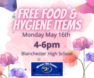 Free Food & Hygiene Items Monday May 16th at the High school